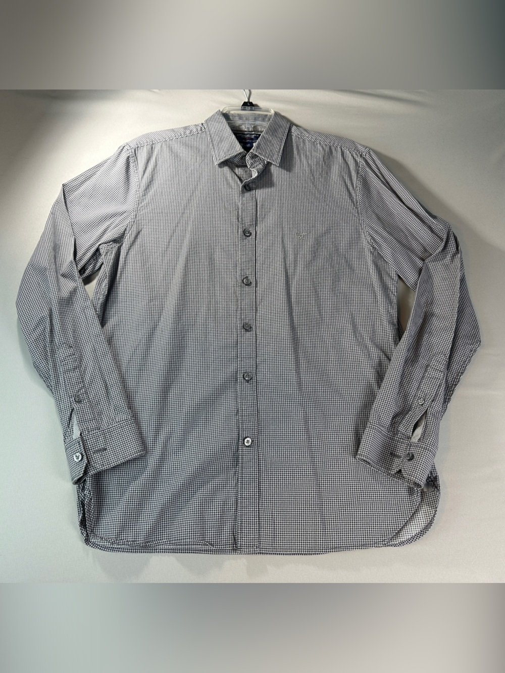 American Eagle Outfitters Men's Dress Shirt L small-Check Button-Up Gray White